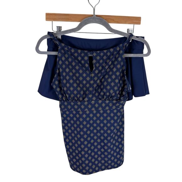 Kona Sol Navy Blue Yellow Keyhole Tankini Mini Swim Skirt Set Women's Size M - Picture 1 of 12